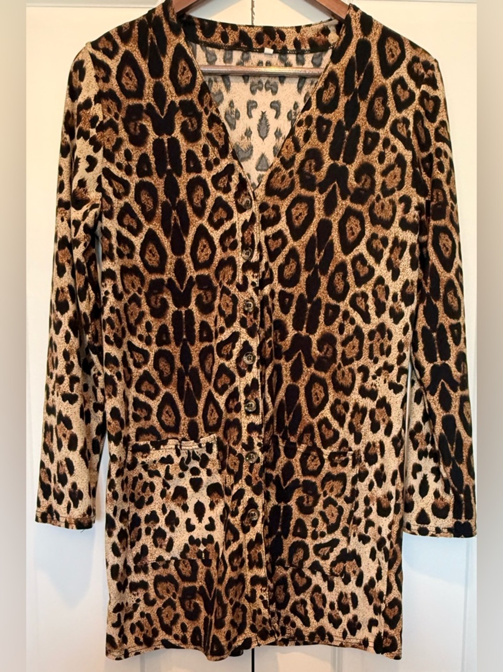 Leopard Print Button-Front Cardigan - Brown & Black